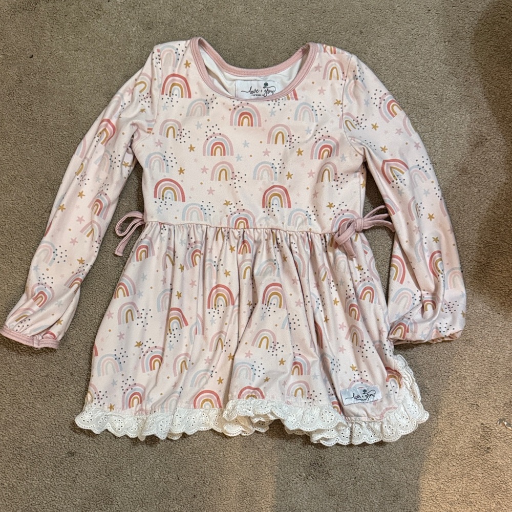 Love + Grow Pink Rainbow Lace Hem Long Sleeve Dress/top